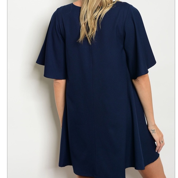Navy Ruffle Sleeve Dress - Picture 3 of 3